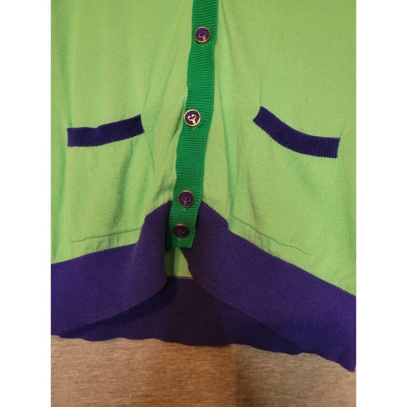 Girl's Tommy Hilfiger Green Purple Color Block  Pockets Cardigan Sweater Medium - Picture 5 of 11